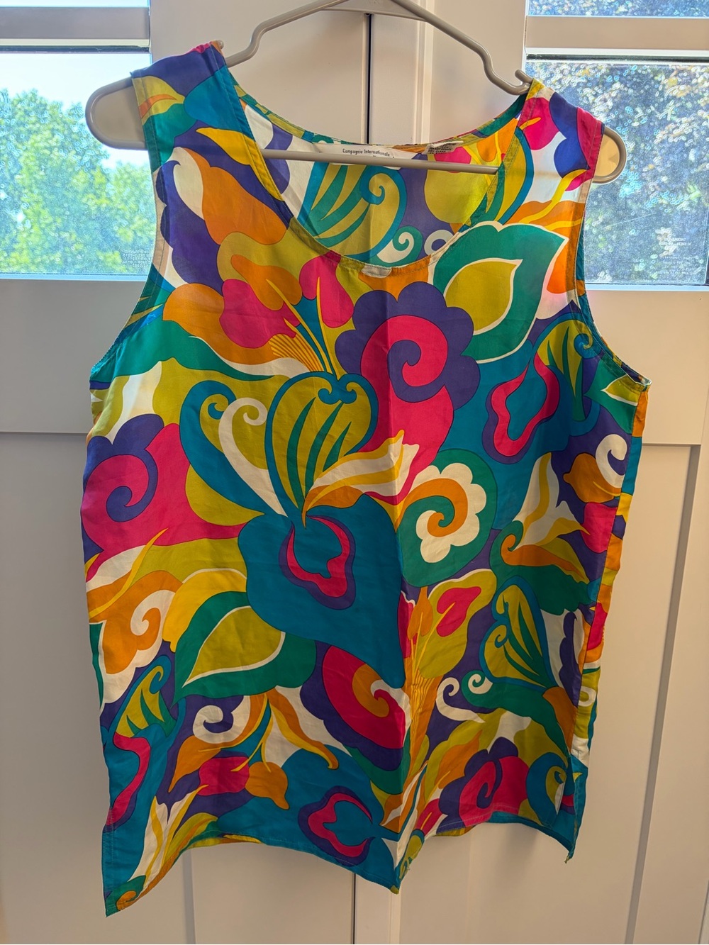 Vintage Express Silk Tank Multicolor Swirl 100% Silk Top Retro Colorful Blouse